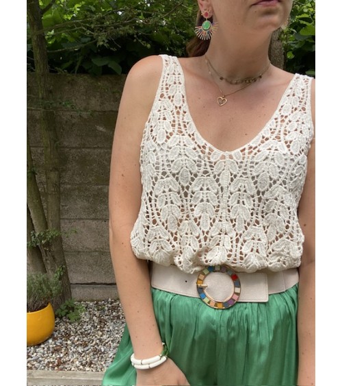 Top en crochet beige